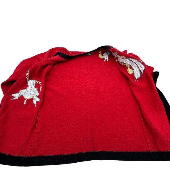 Doncaster Red Black & Gold Wool Blend Cardigan Small Plaid Accents Gold Buttons - Picture 7 of 12